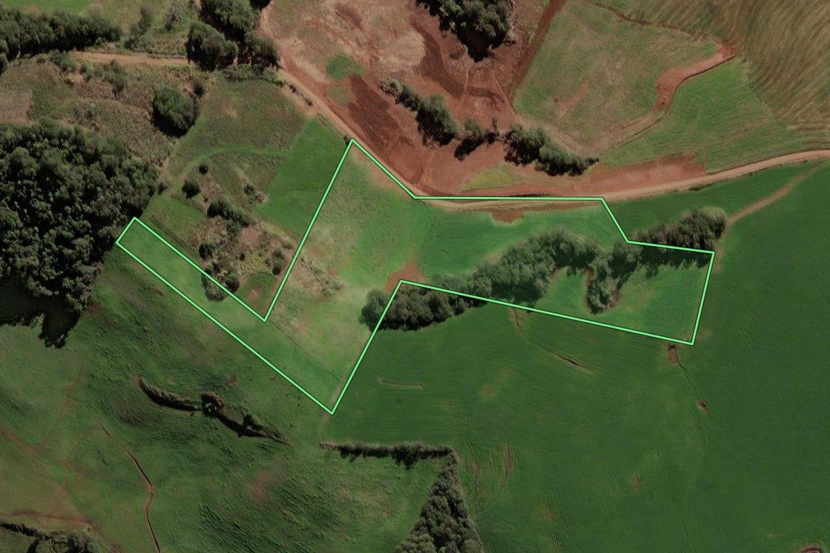 Imagem de satélite do imóvel rural em Jaboticaba (RS), com o contorno declarado no CAR desenhado por cima.