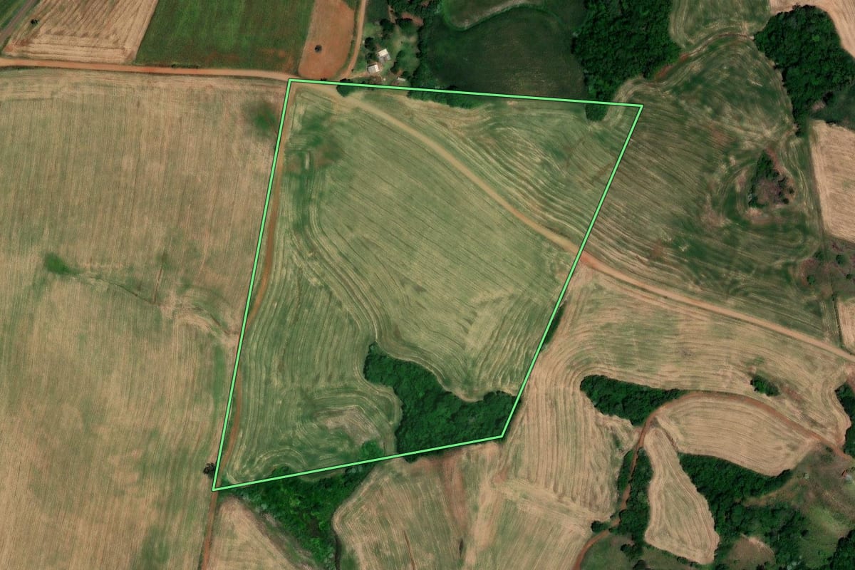 Imagem de satélite do imóvel rural em Jaboticaba (RS), com o contorno declarado no CAR desenhado por cima.
