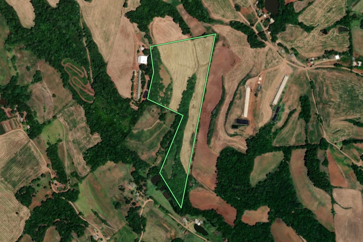 Imagem de satélite do imóvel rural em Jaboticaba (RS), com o contorno declarado no CAR desenhado por cima.