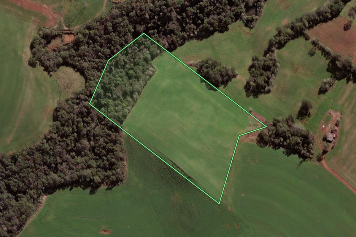 Imagem de satélite do imóvel rural em Jaboticaba (RS), com o contorno declarado no CAR desenhado por cima.
