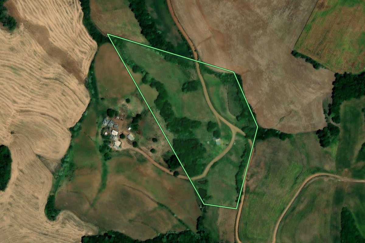 Imagem de satélite do imóvel rural em Jaboticaba (RS), com o contorno declarado no CAR desenhado por cima.