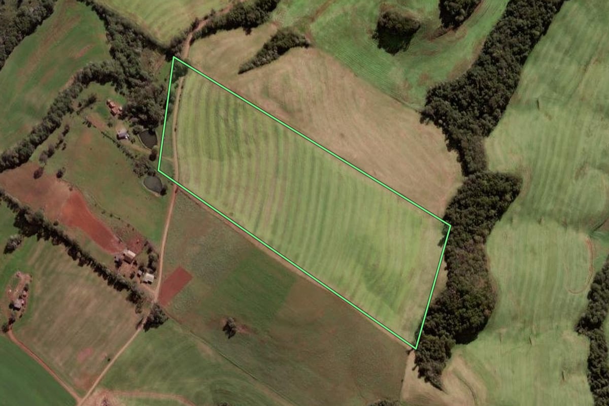 Imagem de satélite do imóvel rural em Jaboticaba (RS), com o contorno declarado no CAR desenhado por cima.