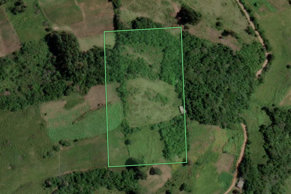Imagem de satélite do imóvel rural em Jacuizinho (RS), com o contorno declarado no CAR desenhado por cima.