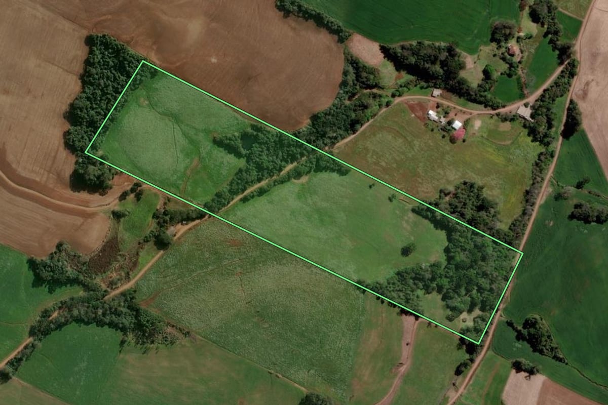 Imagem de satélite do imóvel rural em Jacutinga (RS), com o contorno declarado no CAR desenhado por cima.