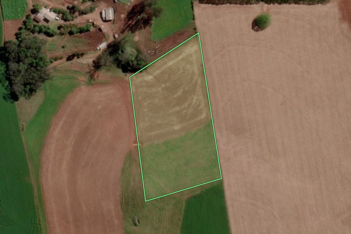 Imagem de satélite do imóvel rural em Jacutinga (RS), com o contorno declarado no CAR desenhado por cima.