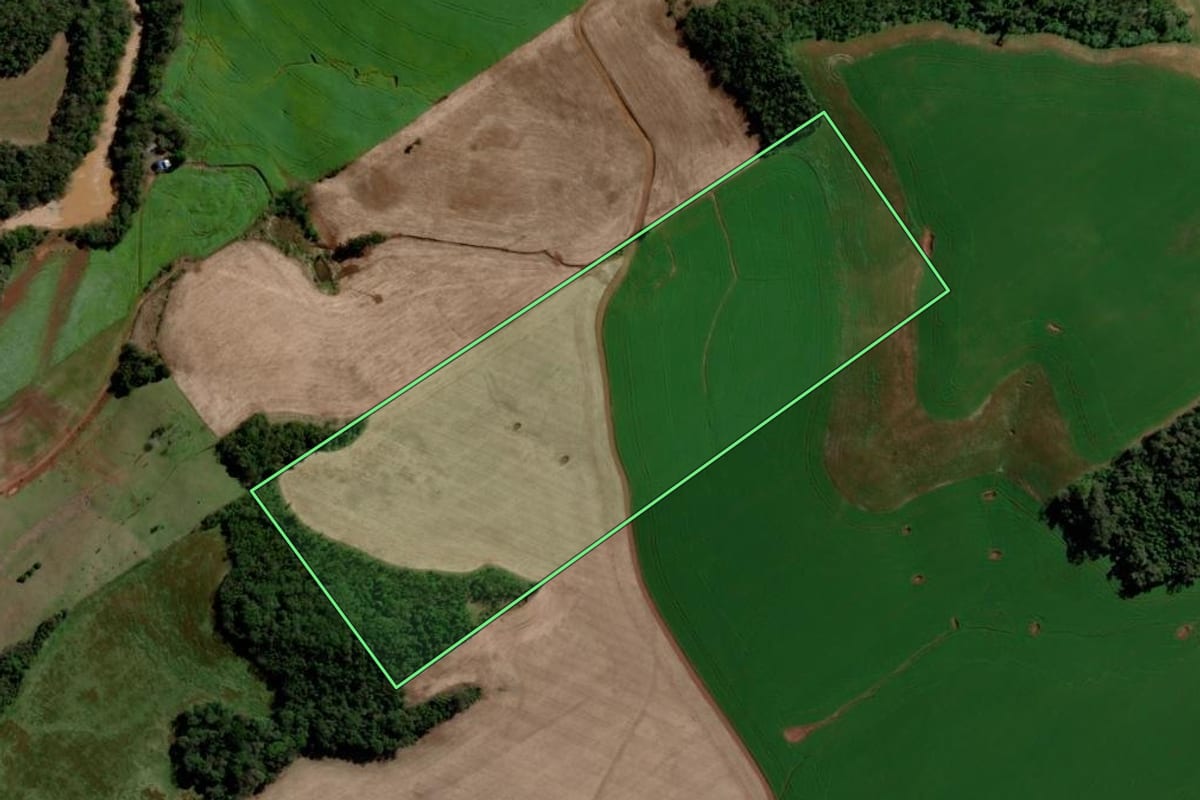 Imagem de satélite do imóvel rural em Jacutinga (RS), com o contorno declarado no CAR desenhado por cima.