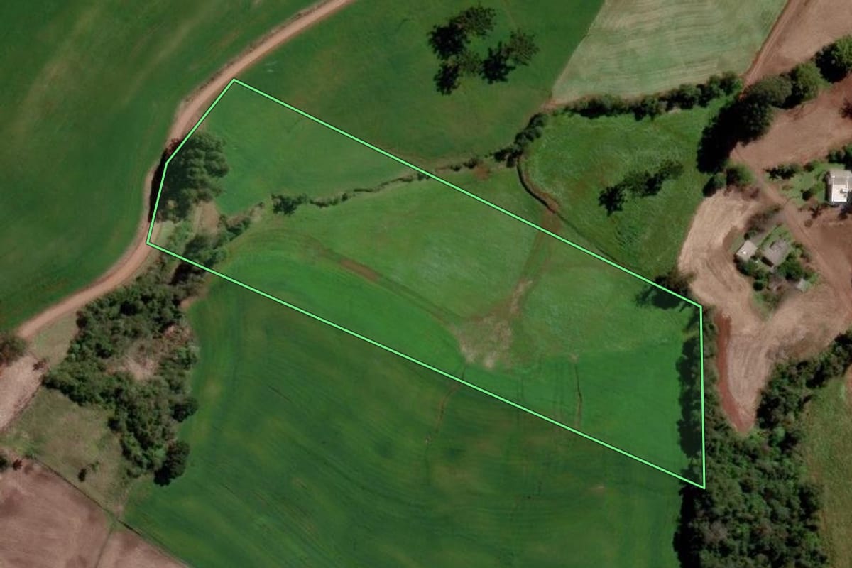 Imagem de satélite do imóvel rural em Quatro Irmãos (RS), com o contorno declarado no CAR desenhado por cima.
