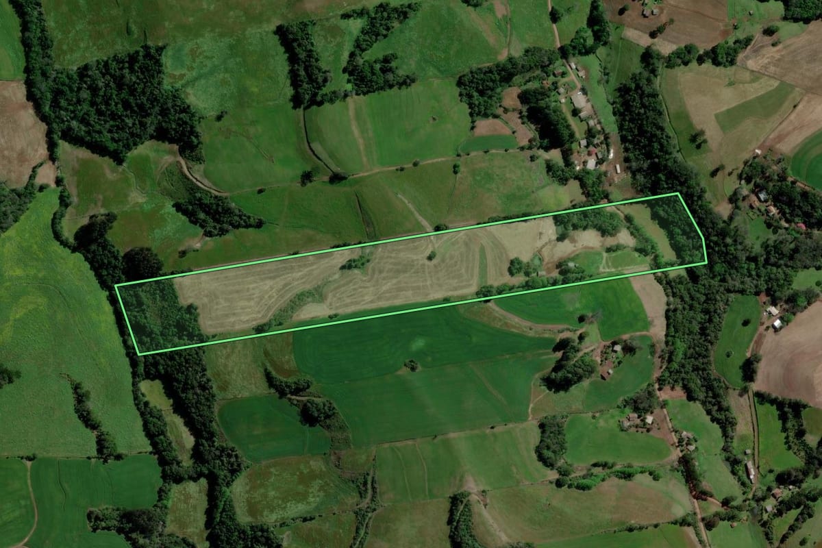 Imagem de satélite do imóvel rural em Jacutinga (RS), com o contorno declarado no CAR desenhado por cima.