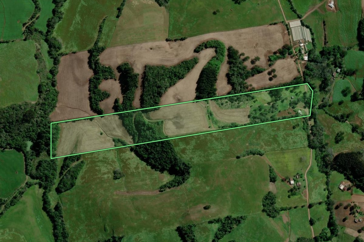 Imagem de satélite do imóvel rural em Jacutinga (RS), com o contorno declarado no CAR desenhado por cima.