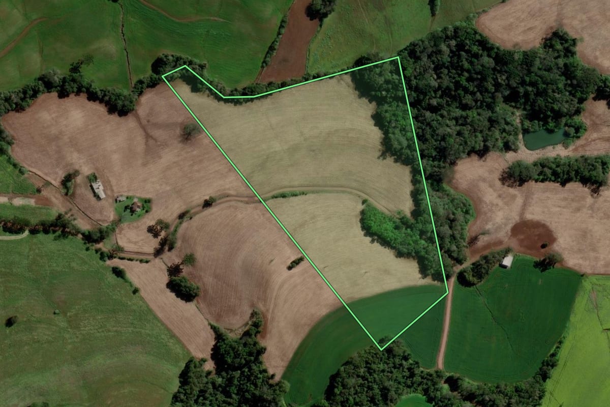 Imagem de satélite do imóvel rural em Jacutinga (RS), com o contorno declarado no CAR desenhado por cima.
