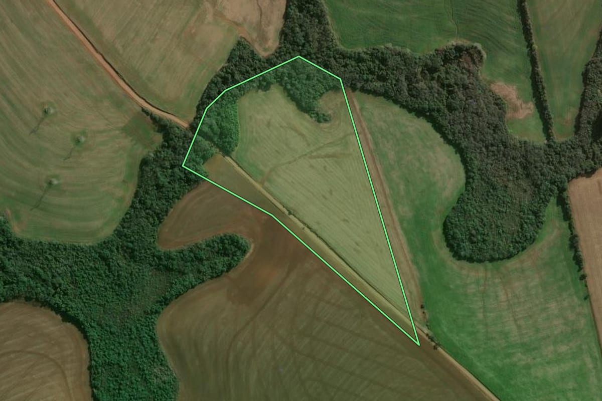 Imagem de satélite do imóvel rural em Jacutinga (RS), com o contorno declarado no CAR desenhado por cima.