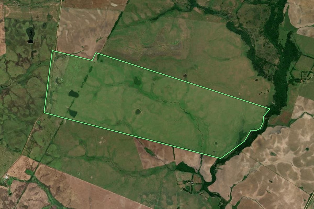 Imagem de satélite do imóvel rural em Jaguarão (RS), com o contorno declarado no CAR desenhado por cima.