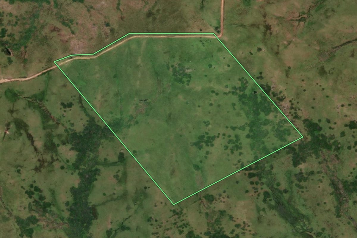 Imagem de satélite do imóvel rural em Jaguarão (RS), com o contorno declarado no CAR desenhado por cima.