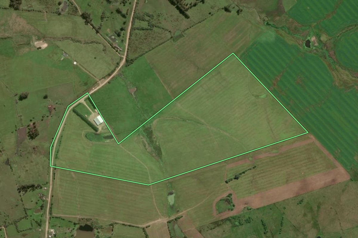 Imagem de satélite do imóvel rural em Jaguarão (RS), com o contorno declarado no CAR desenhado por cima.