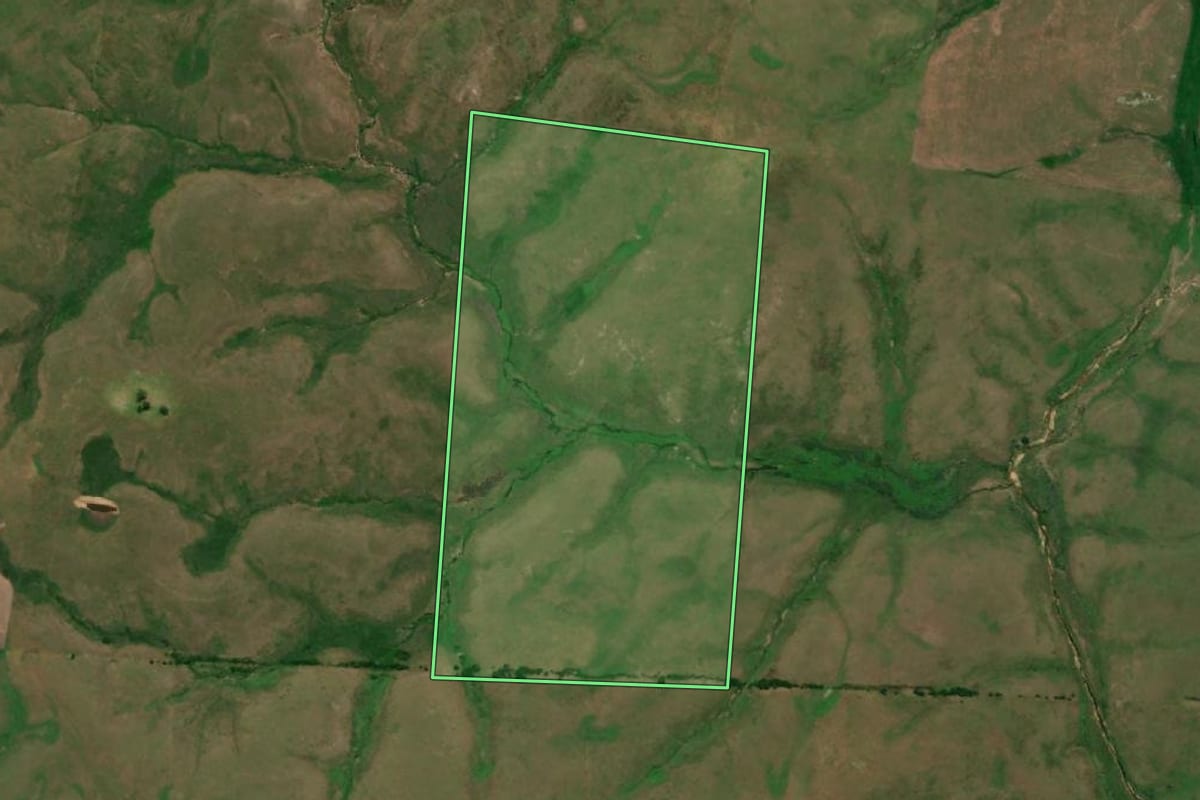 Imagem de satélite do imóvel rural em Jaguarão (RS), com o contorno declarado no CAR desenhado por cima.