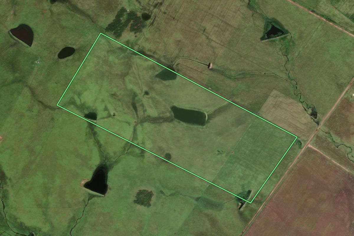 Imagem de satélite do imóvel rural em Jaguarão (RS), com o contorno declarado no CAR desenhado por cima.