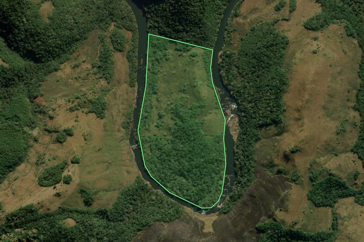 Imagem de satélite do imóvel rural em Jaquirana (RS), com o contorno declarado no CAR desenhado por cima.