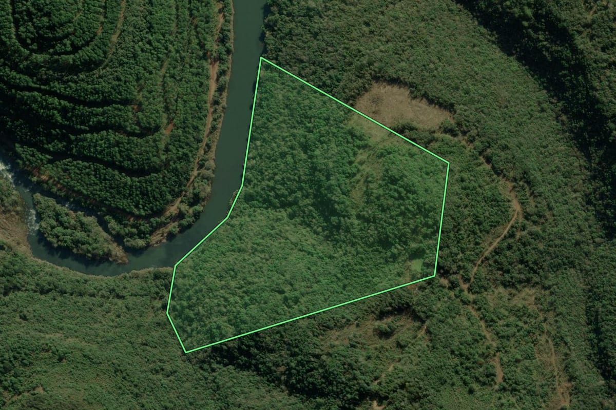 Imagem de satélite do imóvel rural em Jaquirana (RS), com o contorno declarado no CAR desenhado por cima.