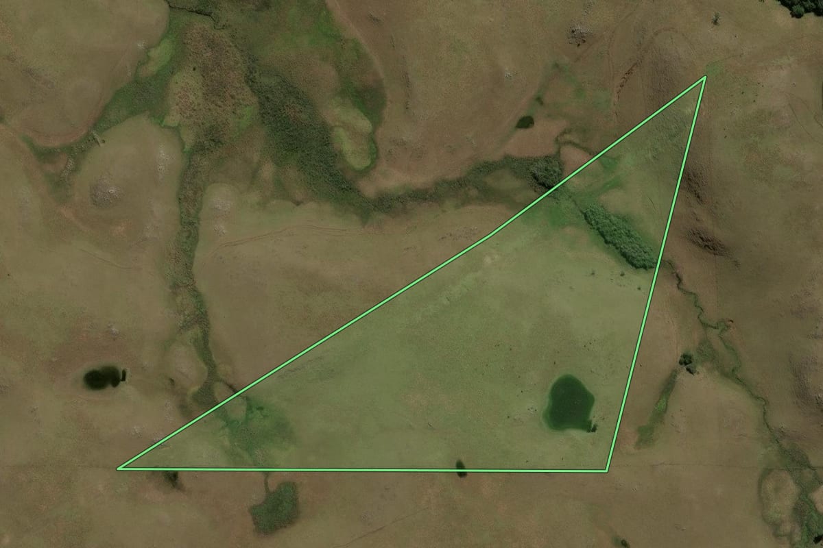 Imagem de satélite do imóvel rural em Jaquirana (RS), com o contorno declarado no CAR desenhado por cima.