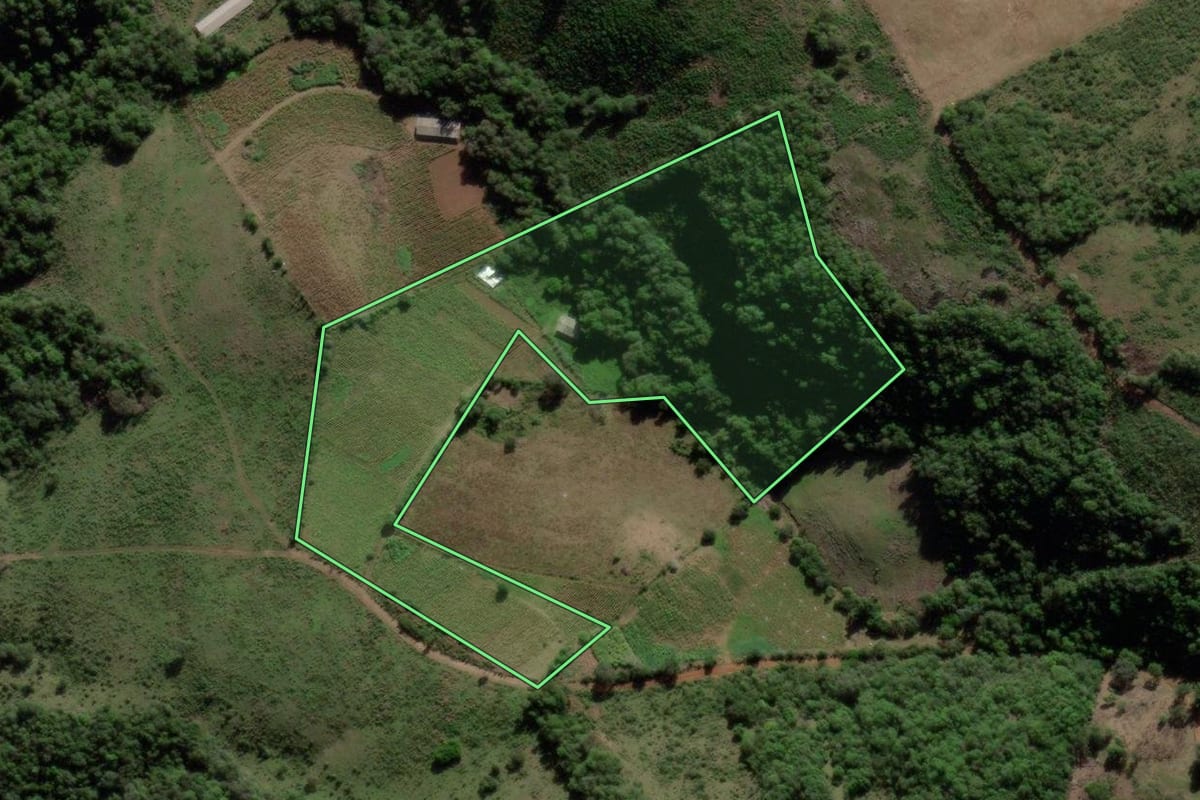 Imagem de satélite do imóvel rural em Jari (RS), com o contorno declarado no CAR desenhado por cima.