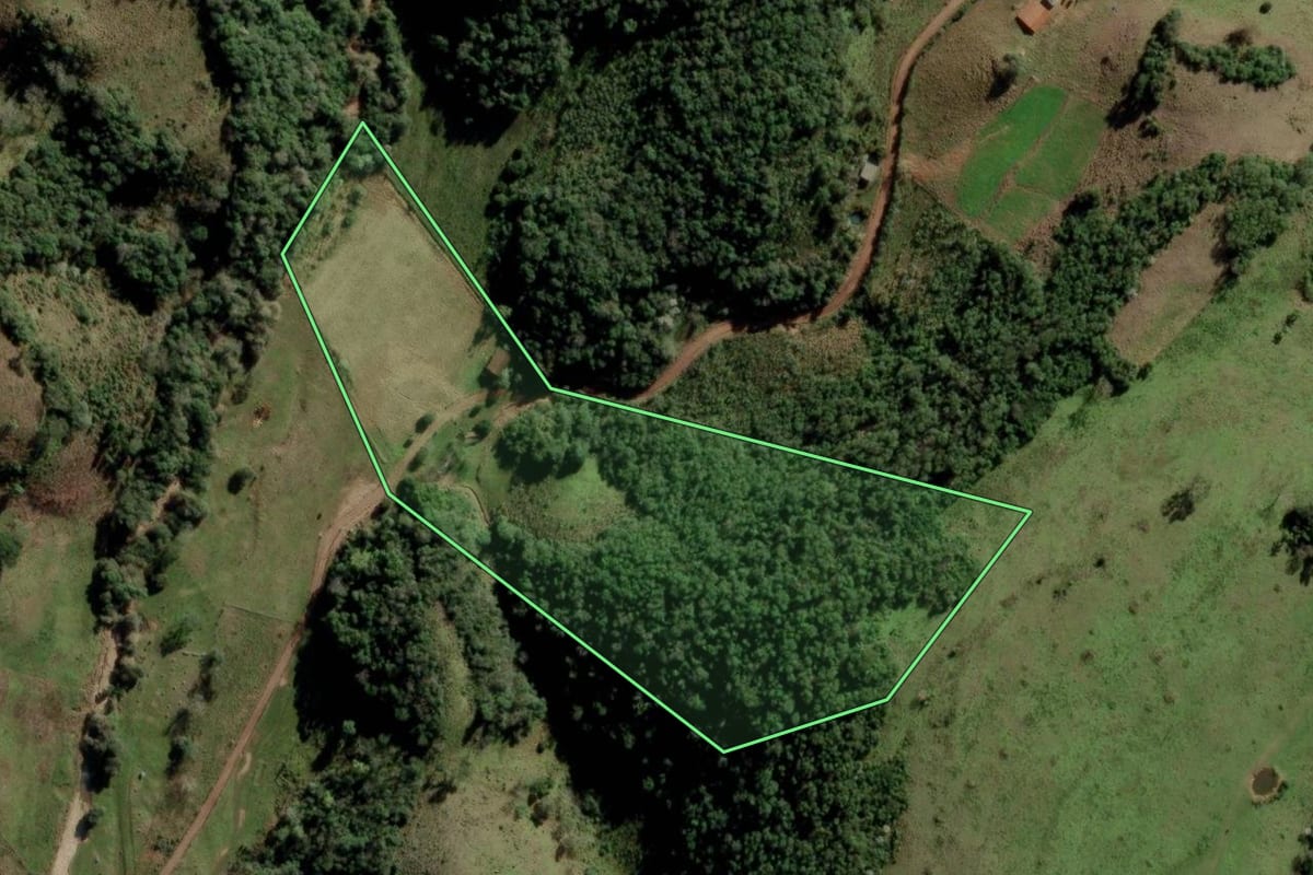 Imagem de satélite do imóvel rural em Jari (RS), com o contorno declarado no CAR desenhado por cima.