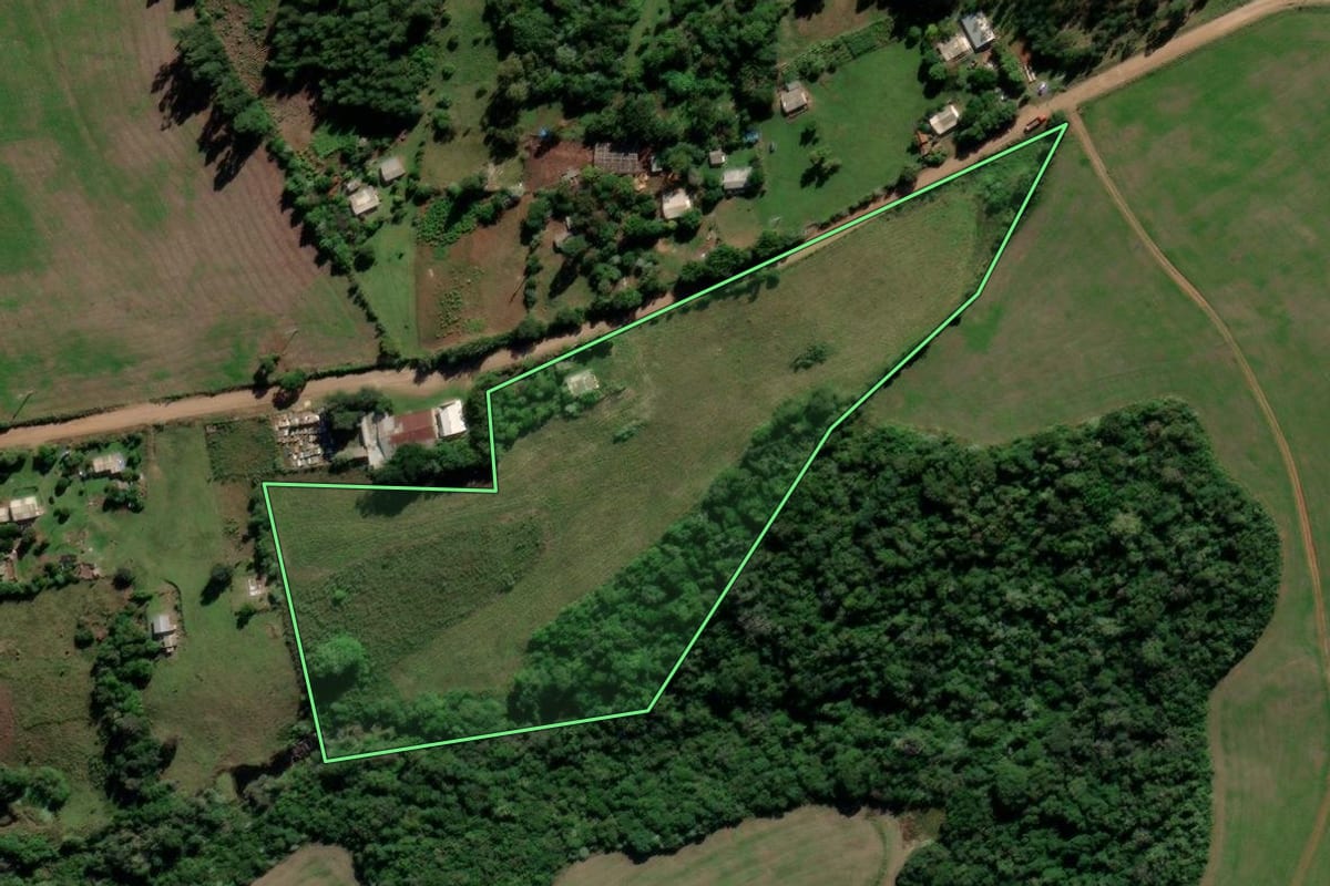 Imagem de satélite do imóvel rural em Jari (RS), com o contorno declarado no CAR desenhado por cima.