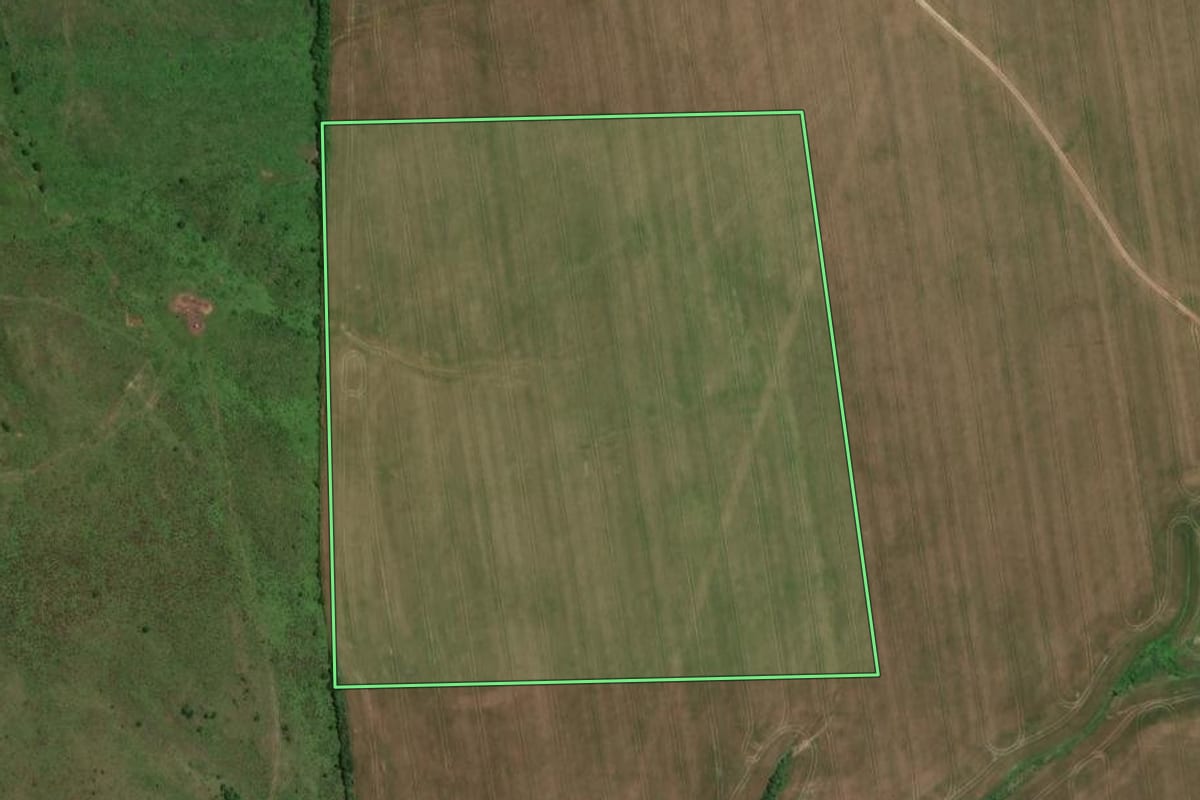 Imagem de satélite do imóvel rural em Jari (RS), com o contorno declarado no CAR desenhado por cima.