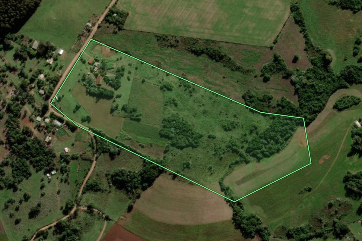 Imagem de satélite do imóvel rural em Jari (RS), com o contorno declarado no CAR desenhado por cima.