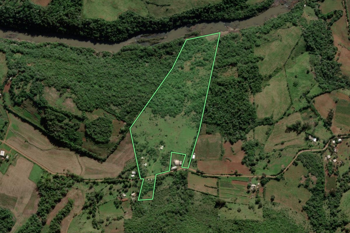 Imagem de satélite do imóvel rural em Jari (RS), com o contorno declarado no CAR desenhado por cima.