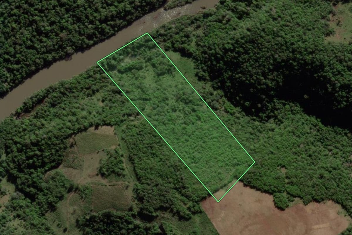 Imagem de satélite do imóvel rural em Jari (RS), com o contorno declarado no CAR desenhado por cima.