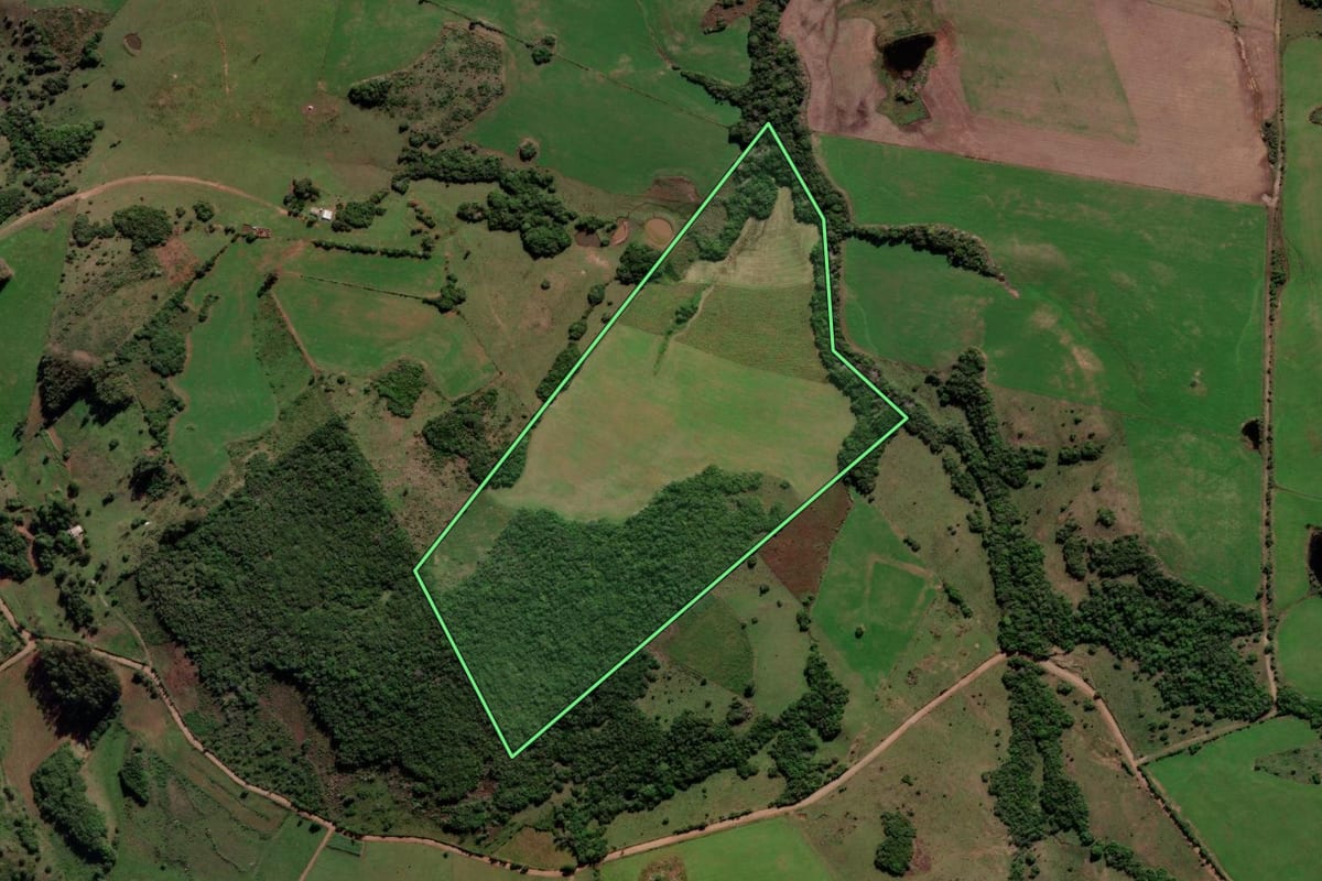 Imagem de satélite do imóvel rural em Jari (RS), com o contorno declarado no CAR desenhado por cima.