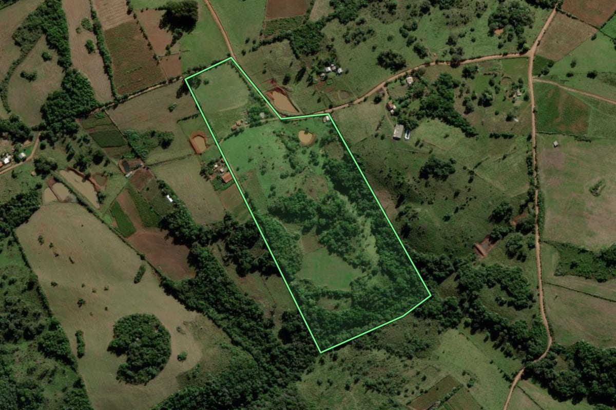 Imagem de satélite do imóvel rural em Jari (RS), com o contorno declarado no CAR desenhado por cima.