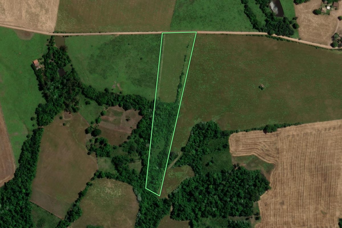 Imagem de satélite do imóvel rural em Jari (RS), com o contorno declarado no CAR desenhado por cima.