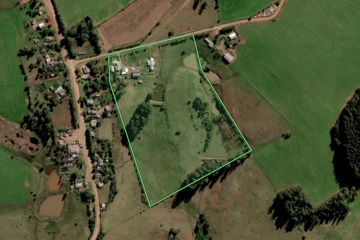 Imagem de satélite do imóvel rural em Jari (RS), com o contorno declarado no CAR desenhado por cima.