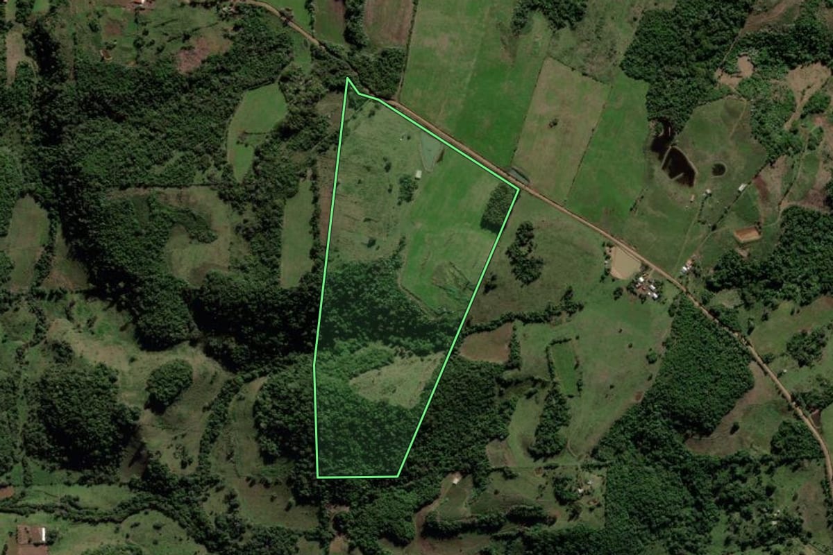 Imagem de satélite do imóvel rural em Jari (RS), com o contorno declarado no CAR desenhado por cima.