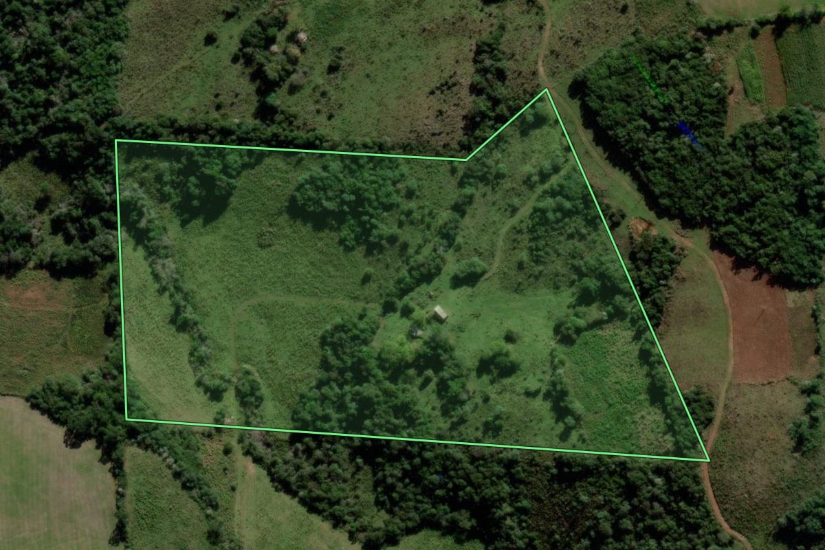 Imagem de satélite do imóvel rural em Jari (RS), com o contorno declarado no CAR desenhado por cima.