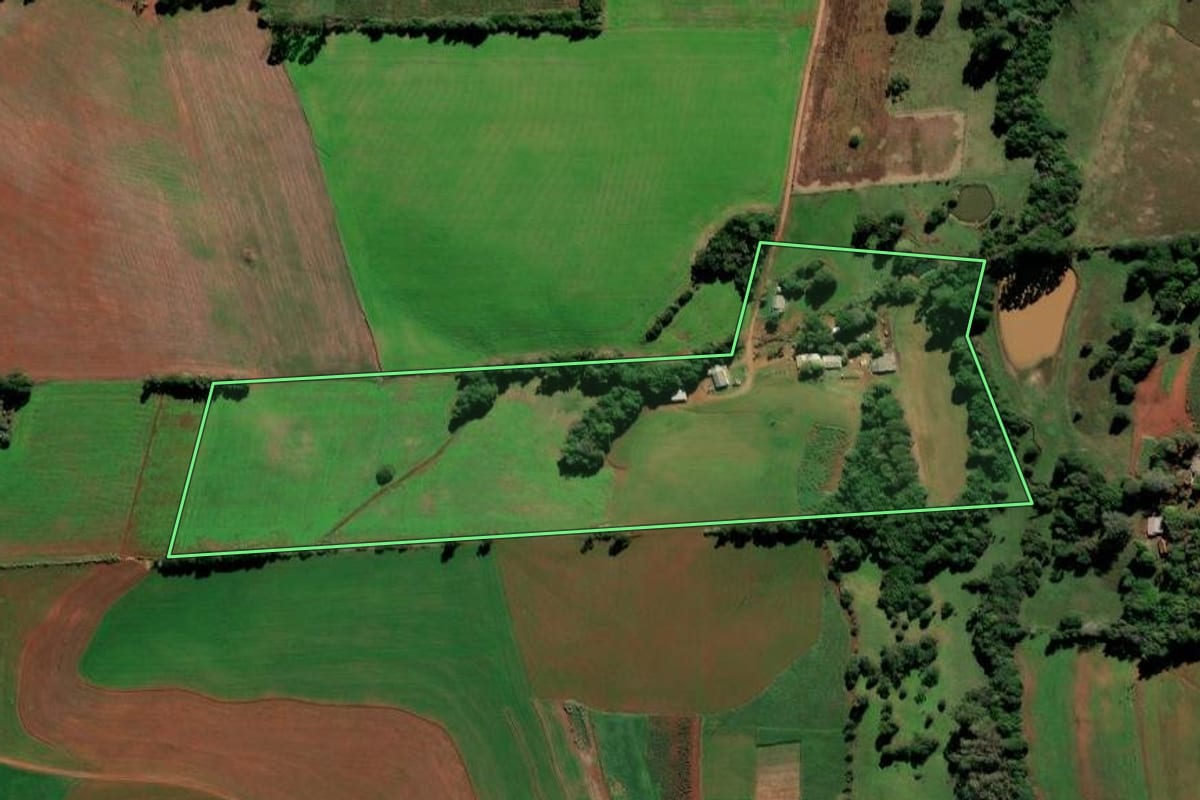 Imagem de satélite do imóvel rural em Jóia (RS), com o contorno declarado no CAR desenhado por cima.
