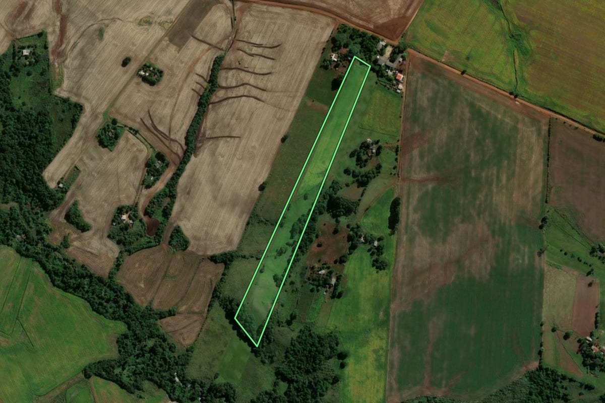 Imagem de satélite do imóvel rural em Jóia (RS), com o contorno declarado no CAR desenhado por cima.