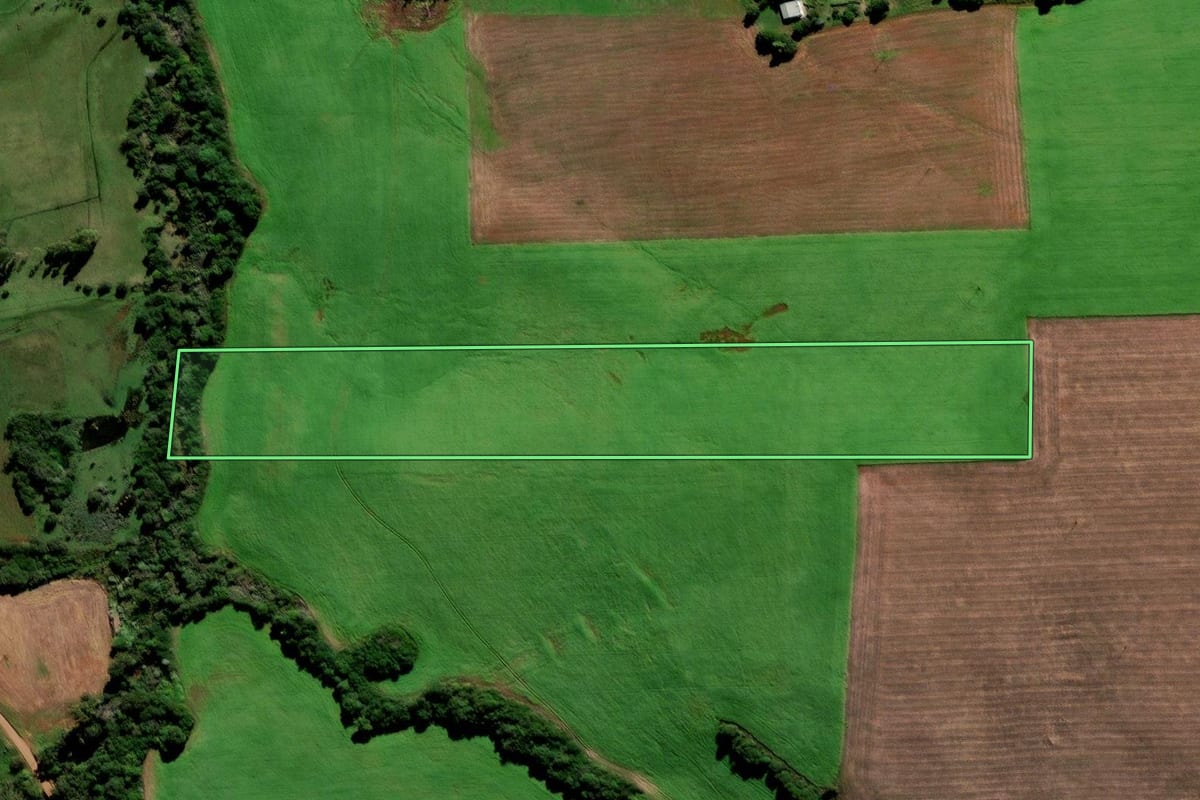 Imagem de satélite do imóvel rural em Jóia (RS), com o contorno declarado no CAR desenhado por cima.