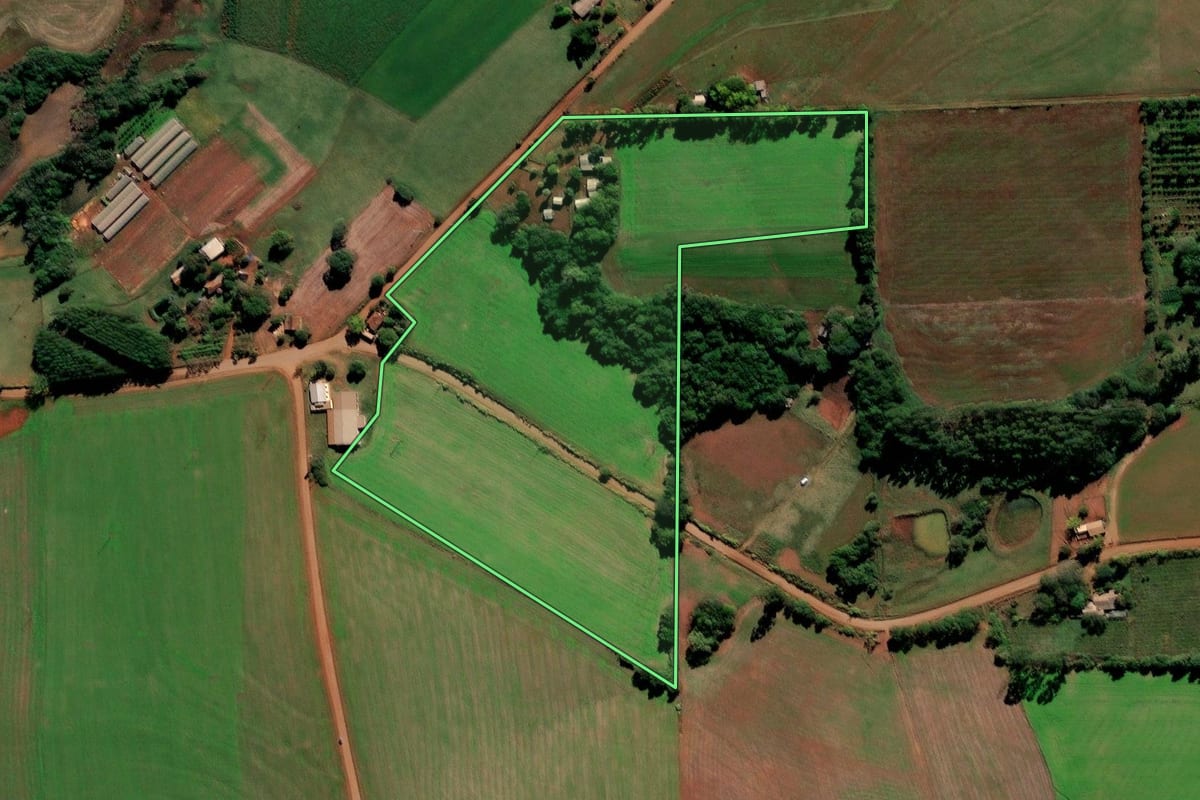 Imagem de satélite do imóvel rural em Jóia (RS), com o contorno declarado no CAR desenhado por cima.