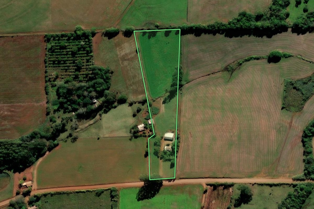 Imagem de satélite do imóvel rural em Jóia (RS), com o contorno declarado no CAR desenhado por cima.