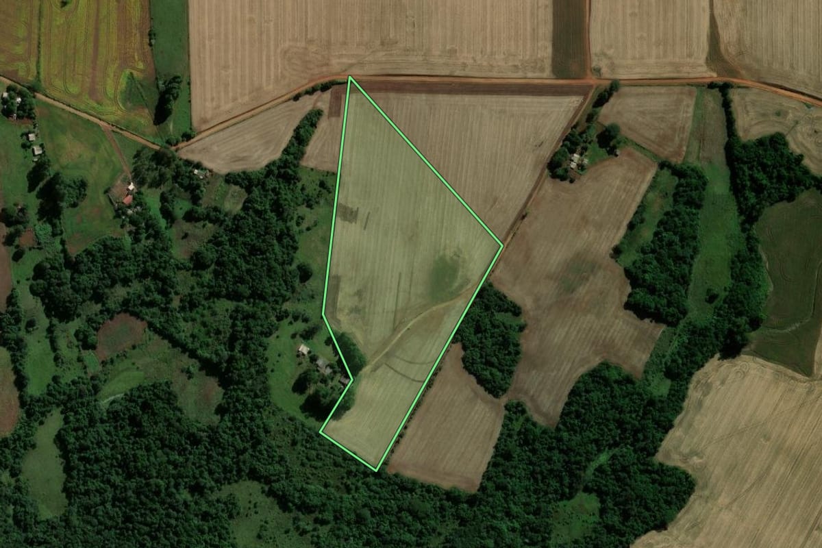 Imagem de satélite do imóvel rural em Jóia (RS), com o contorno declarado no CAR desenhado por cima.