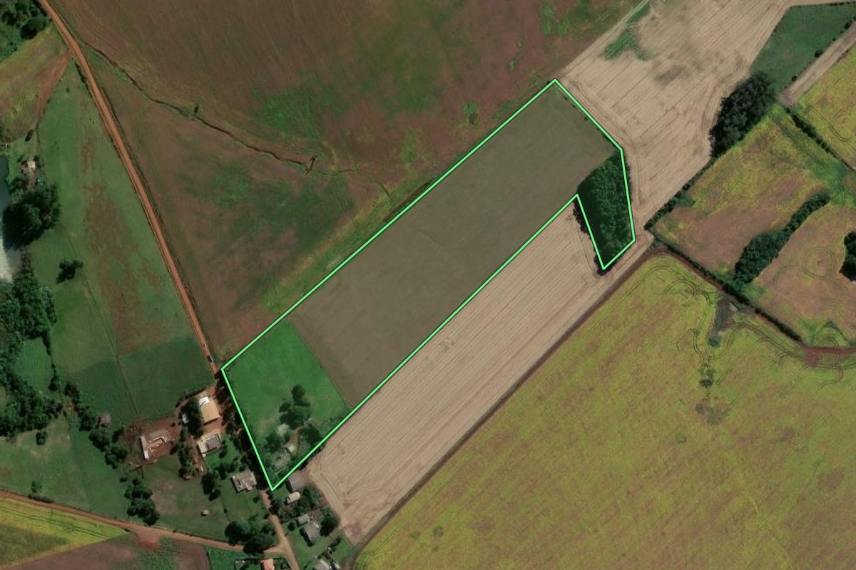 Imagem de satélite do imóvel rural em Jóia (RS), com o contorno declarado no CAR desenhado por cima.