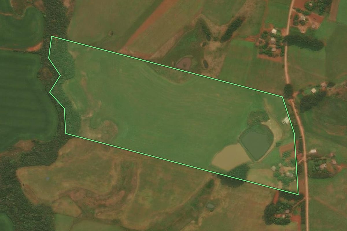 Imagem de satélite do imóvel rural em Júlio de Castilhos (RS), com o contorno declarado no CAR desenhado por cima.