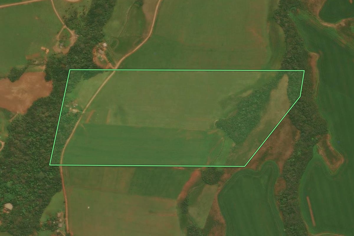 Imagem de satélite do imóvel rural em Júlio de Castilhos (RS), com o contorno declarado no CAR desenhado por cima.