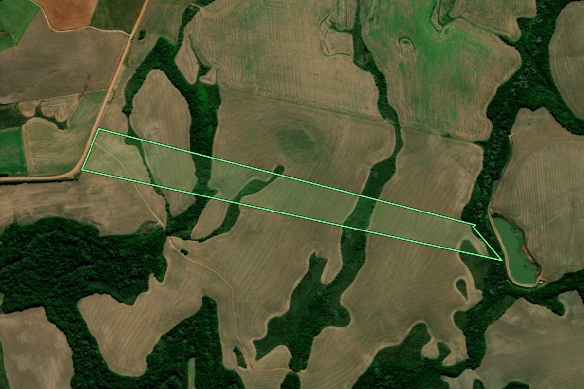 Imagem de satélite do imóvel rural em Júlio de Castilhos (RS), com o contorno declarado no CAR desenhado por cima.