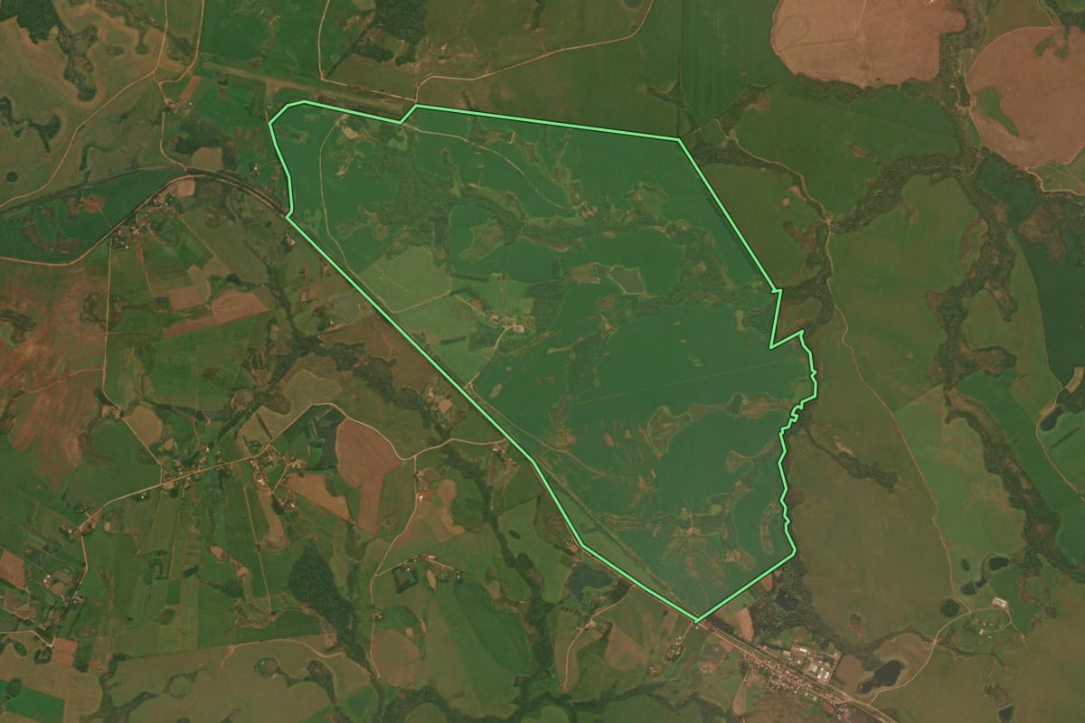 Imagem de satélite do imóvel rural em Júlio de Castilhos (RS), com o contorno declarado no CAR desenhado por cima.
