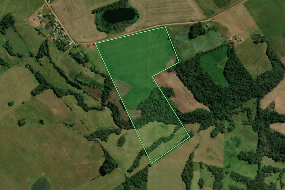 Imagem de satélite do imóvel rural em Júlio de Castilhos (RS), com o contorno declarado no CAR desenhado por cima.
