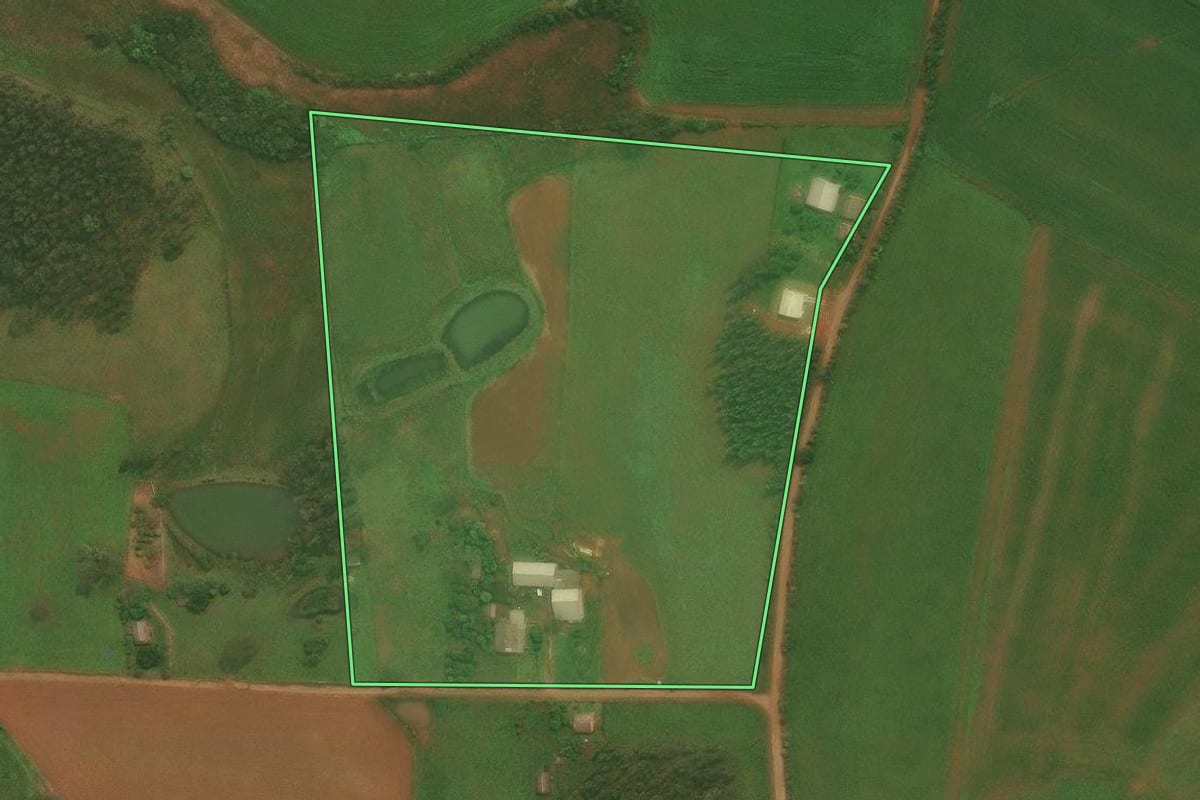Imagem de satélite do imóvel rural em Júlio de Castilhos (RS), com o contorno declarado no CAR desenhado por cima.