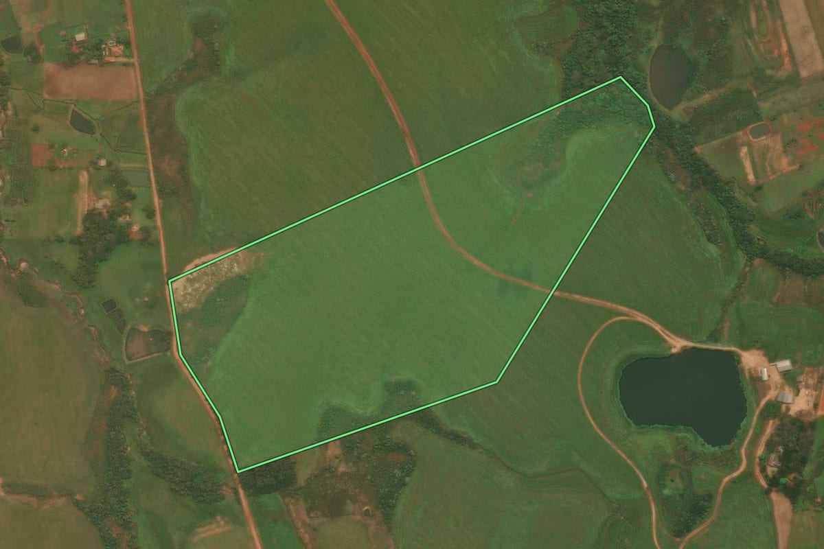 Imagem de satélite do imóvel rural em Júlio de Castilhos (RS), com o contorno declarado no CAR desenhado por cima.